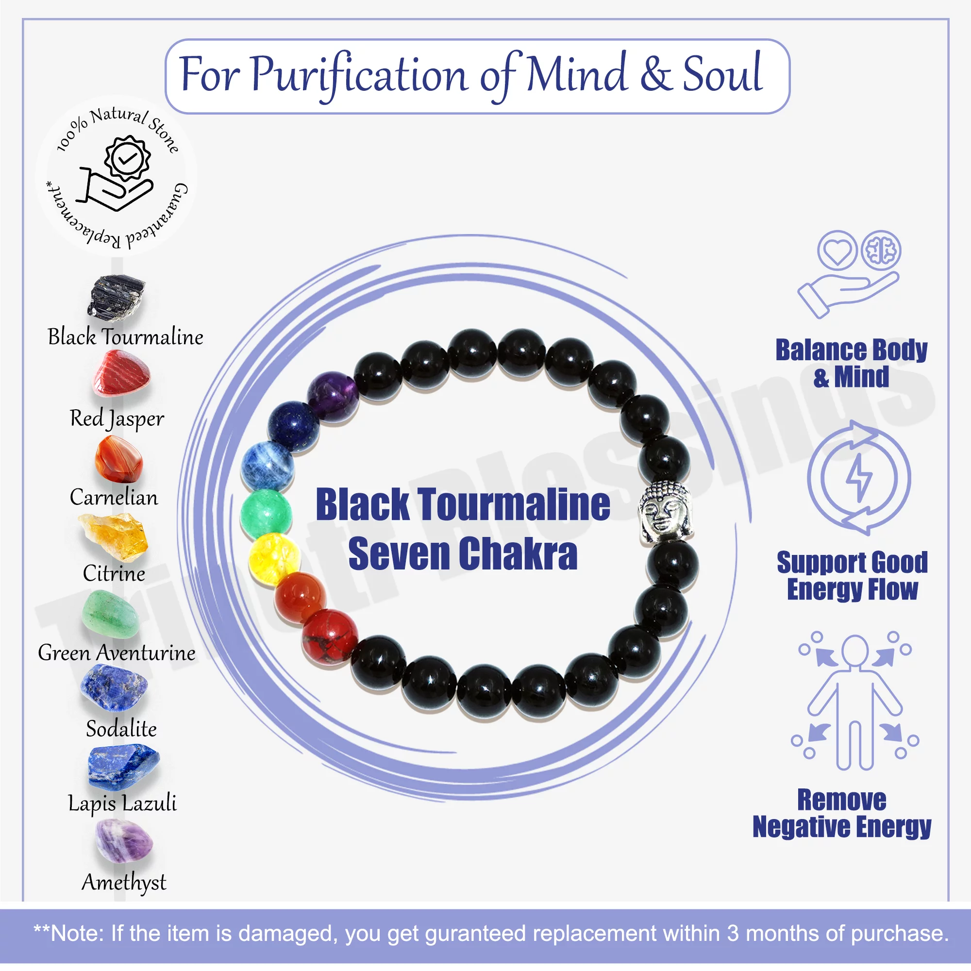 Seven chakras with Black Tourmaline